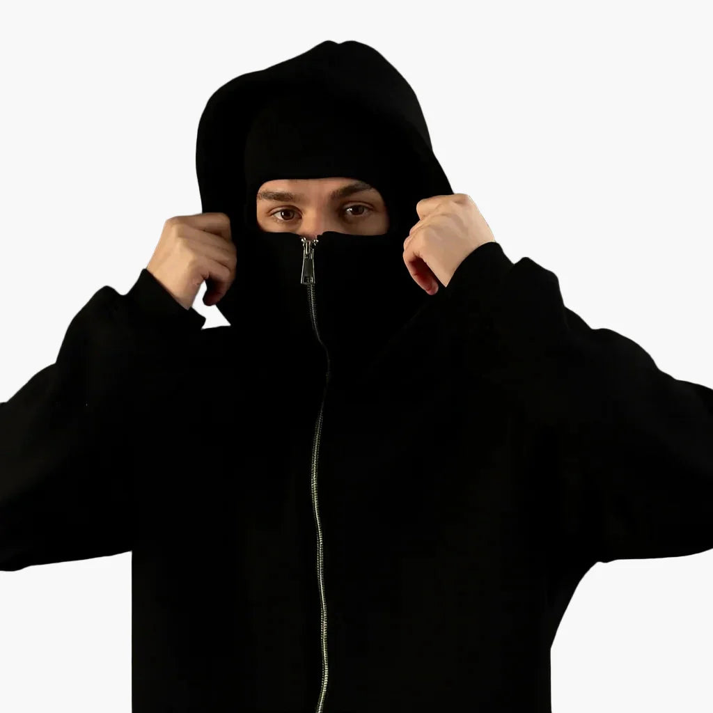 Hoodie zippé style balaclava pour homme – Urbain, minimaliste, idéal pour l’hiver