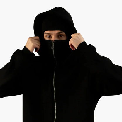 Hoodie zippé style balaclava pour homme – Urbain, minimaliste, idéal pour l’hiver