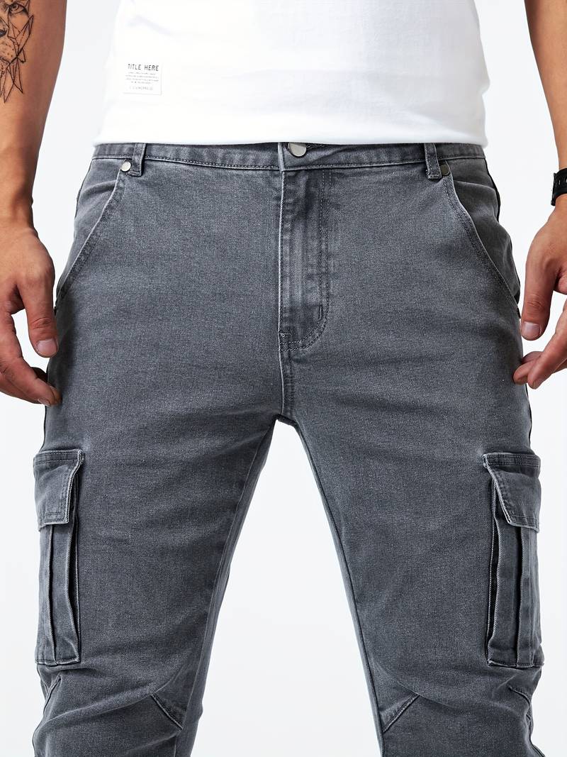 Pantalon Cargo en Denim Multi-Poches pour Hommes