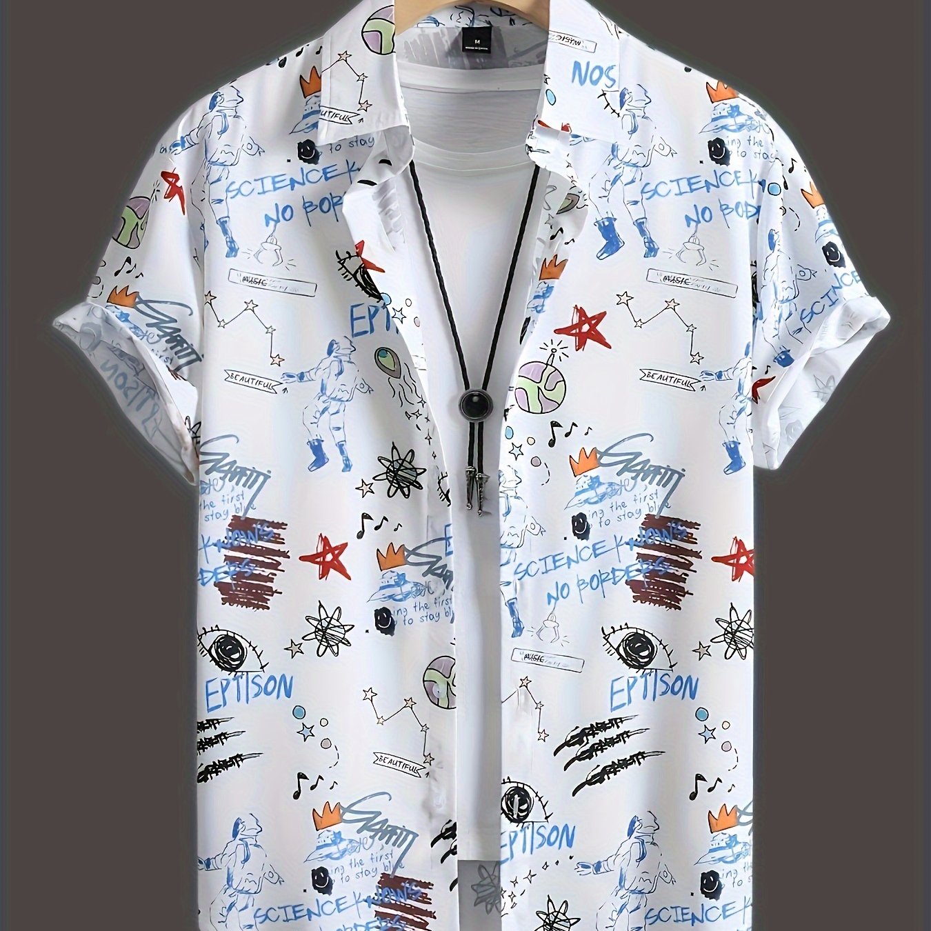 Herenoverhemd Streetwear Stijl met Graffiti Print Korte Mouwen – Casual Stedelijke Mode
