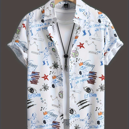 Herenoverhemd Streetwear Stijl met Graffiti Print Korte Mouwen – Casual Stedelijke Mode
