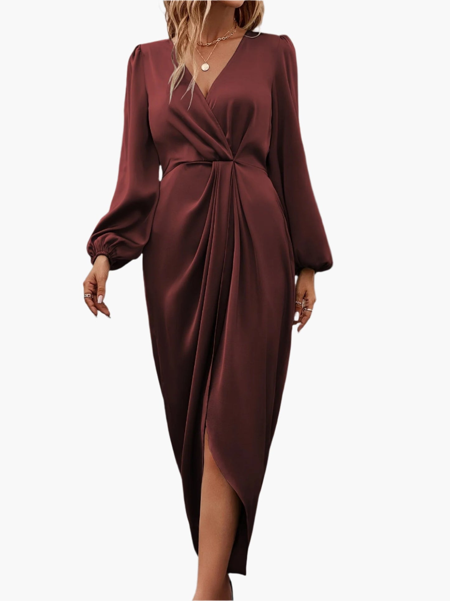 Robe portefeuille élégante de soirée pour femme, style drapé chic événement habillé