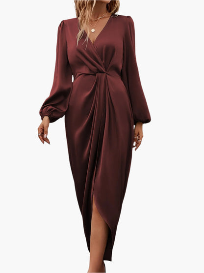 Robe portefeuille élégante de soirée pour femme, style drapé chic événement habillé