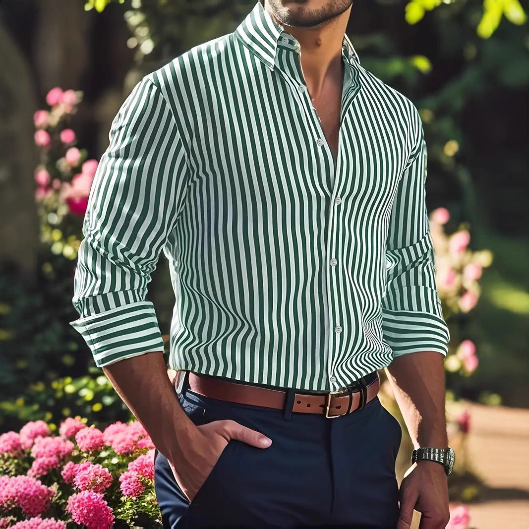 Chemise homme élégante à rayures verticales coupe décontractée style urbain