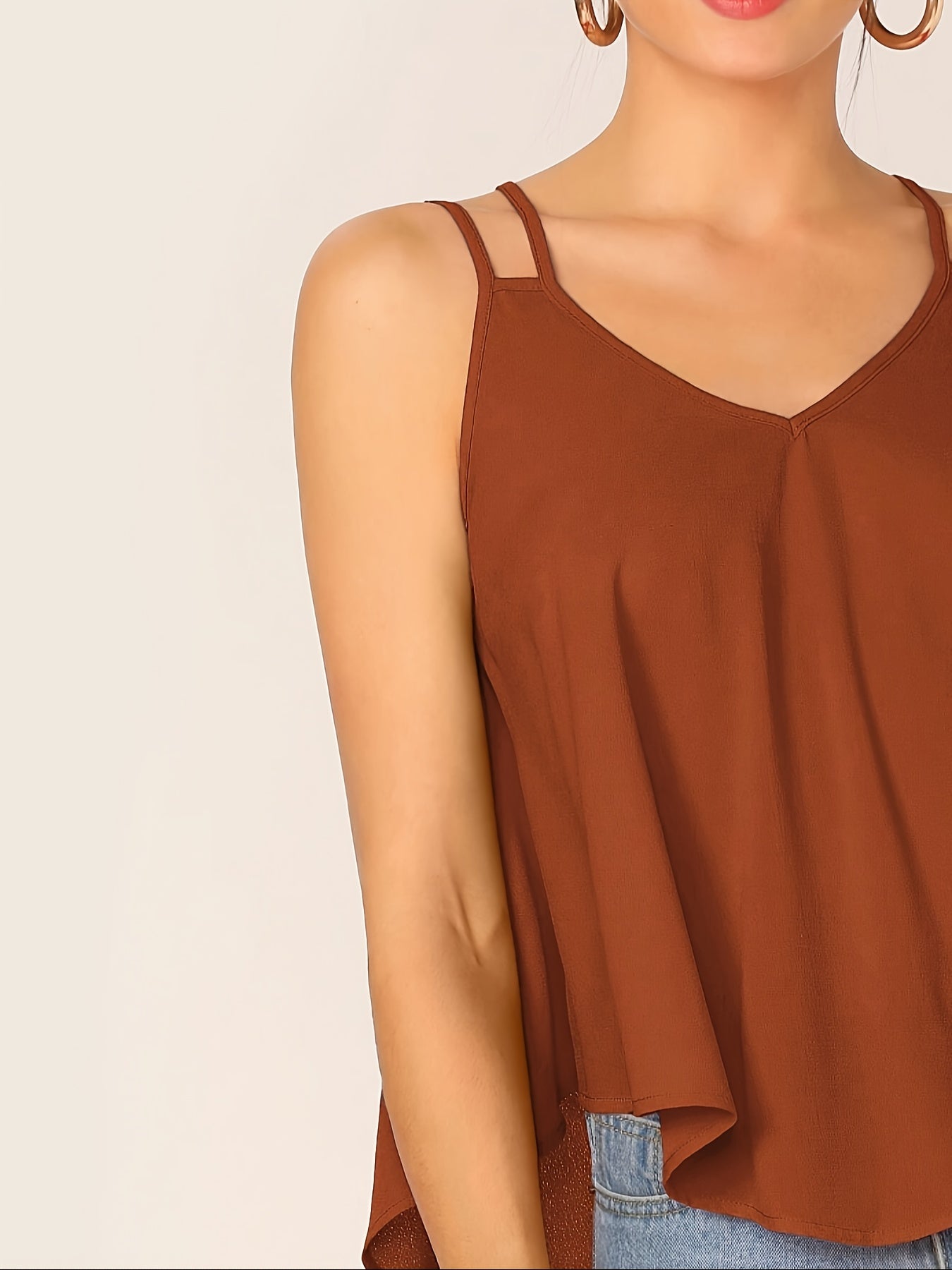 Camiseta sin mangas fluida de doble tirante para mujer, estilo casual chic