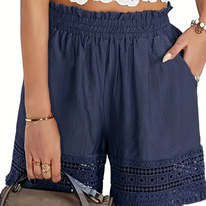 Shorts femme style bohème à taille froncée pour l'été, idéal pour les vacances et le quotidien