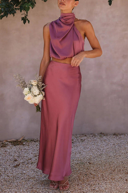 Stephanie – Ensemble Deux Pièces Satiné Multicolore Ajusté