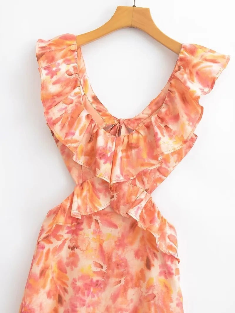 Robe longue femme style bohème à volants, sans manches, élégante pour l'été et occasions spéciales