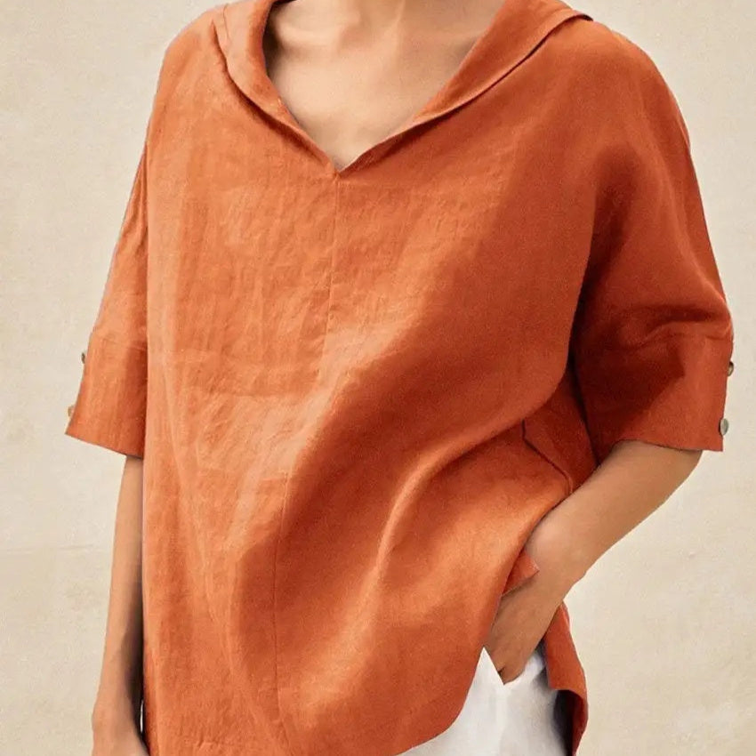 Melissa – Chemise loose en coton et lin de couleur unie