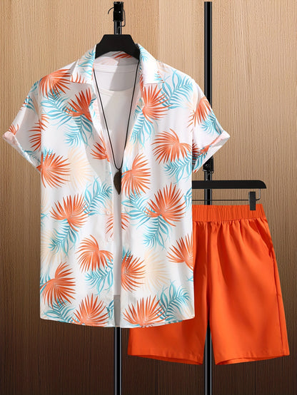 Completo estivo casual uomo stile tropicale – Camicia maniche corte e pantaloncini – Ideale per spiaggia e vacanze