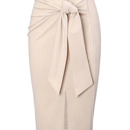 Jupe crayon élégante femme nouée à la taille, fente latérale, style bureau ou soirée