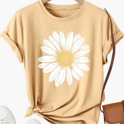 T-shirt femme décontracté motif marguerite pour look estival et tendance