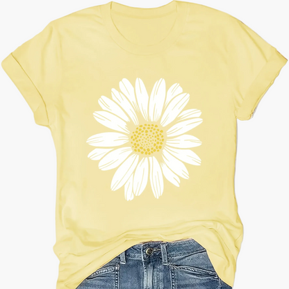 T-shirt femme décontracté motif marguerite pour look estival et tendance