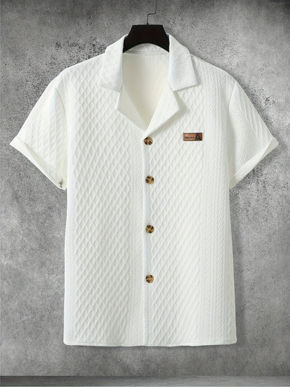 Men's short-sleeve shirt retro chic style – Camp collar and elegant textured patterns