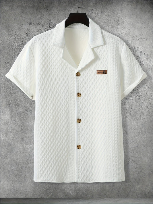 Men's short-sleeve shirt retro chic style – Camp collar and elegant textured patterns
