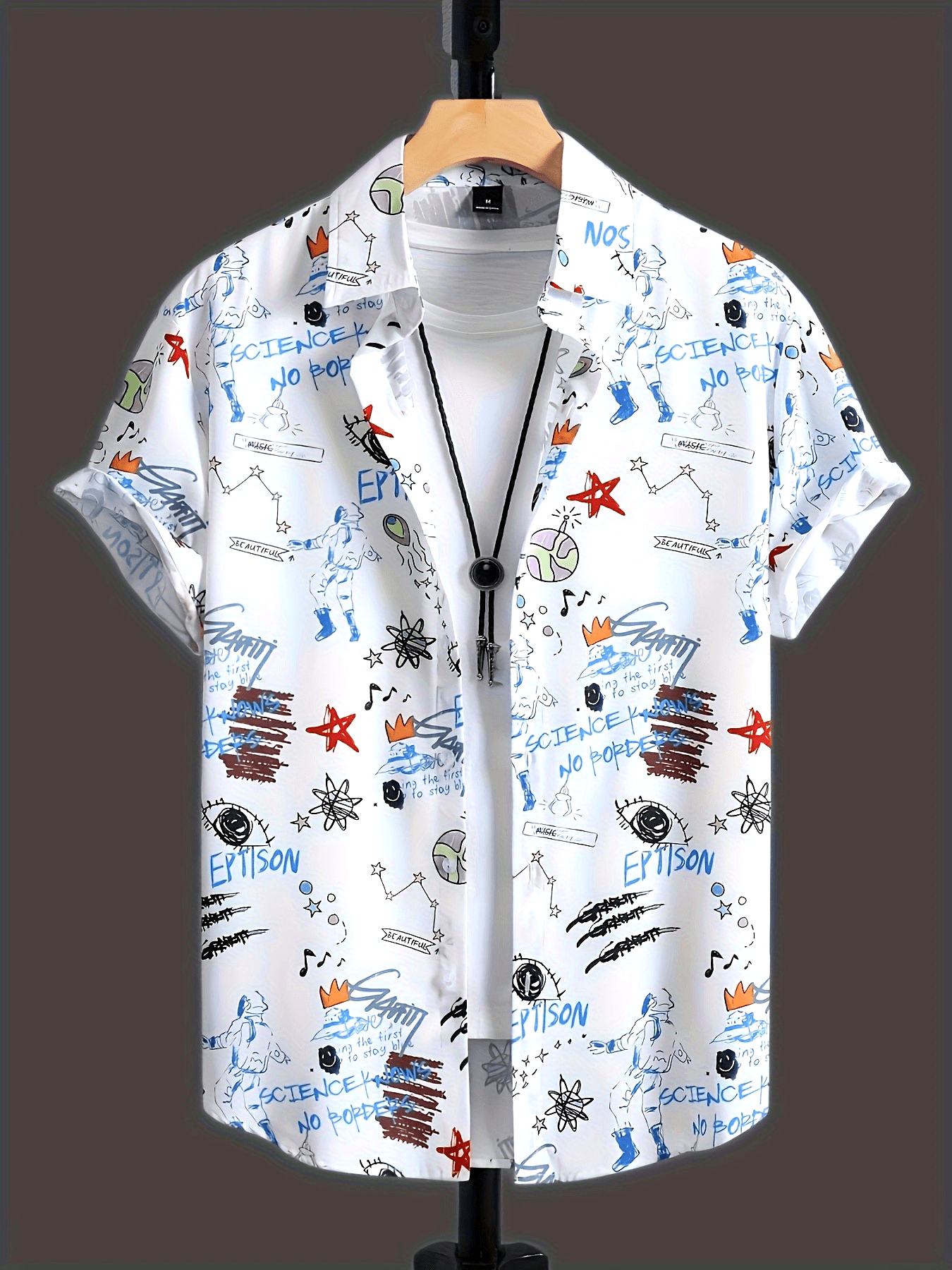 Herenoverhemd Streetwear Stijl met Graffiti Print Korte Mouwen – Casual Stedelijke Mode