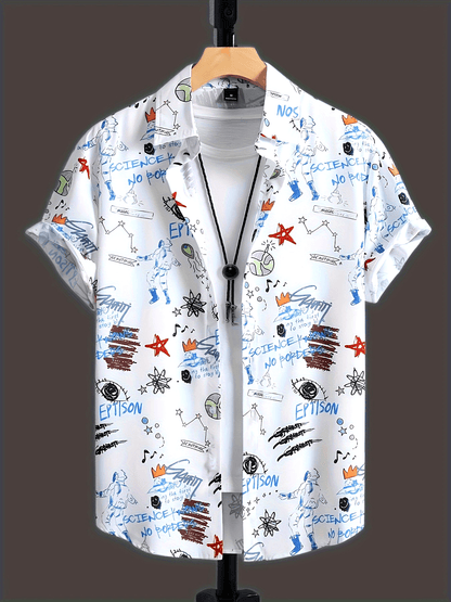 Herenoverhemd Streetwear Stijl met Graffiti Print Korte Mouwen – Casual Stedelijke Mode