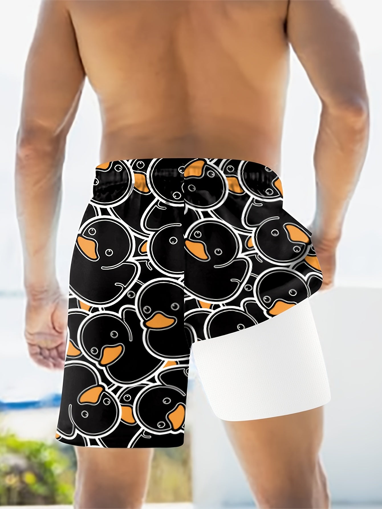 Short de bain homme motif canard jaune style amusant pour piscine et plage