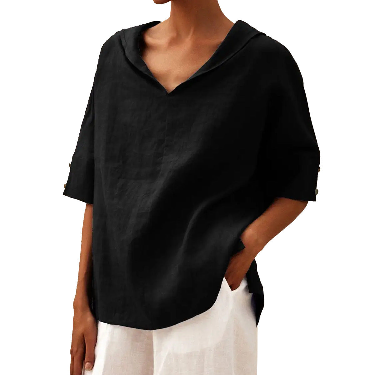 Melissa – Chemise loose en coton et lin de couleur unie