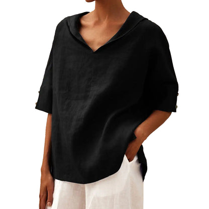 Melissa – Chemise loose en coton et lin de couleur unie