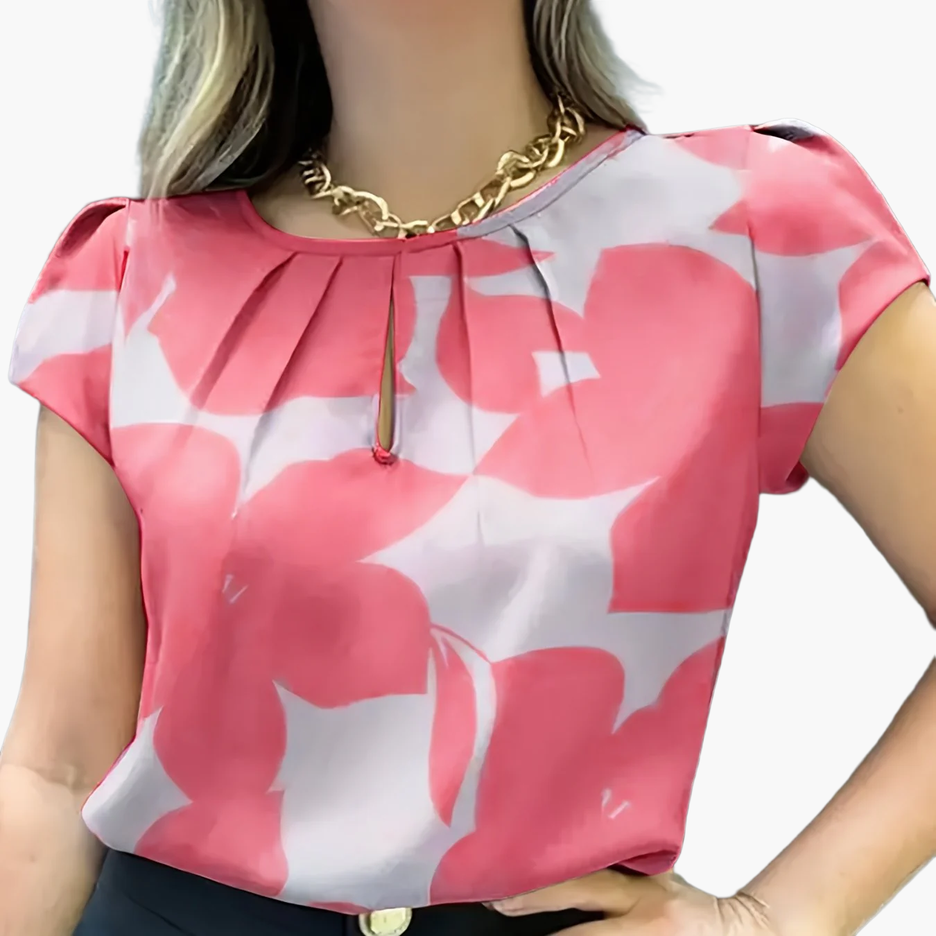 Blouse femme élégante à imprimé abstrait manches courtes style chic pour bureau et sorties