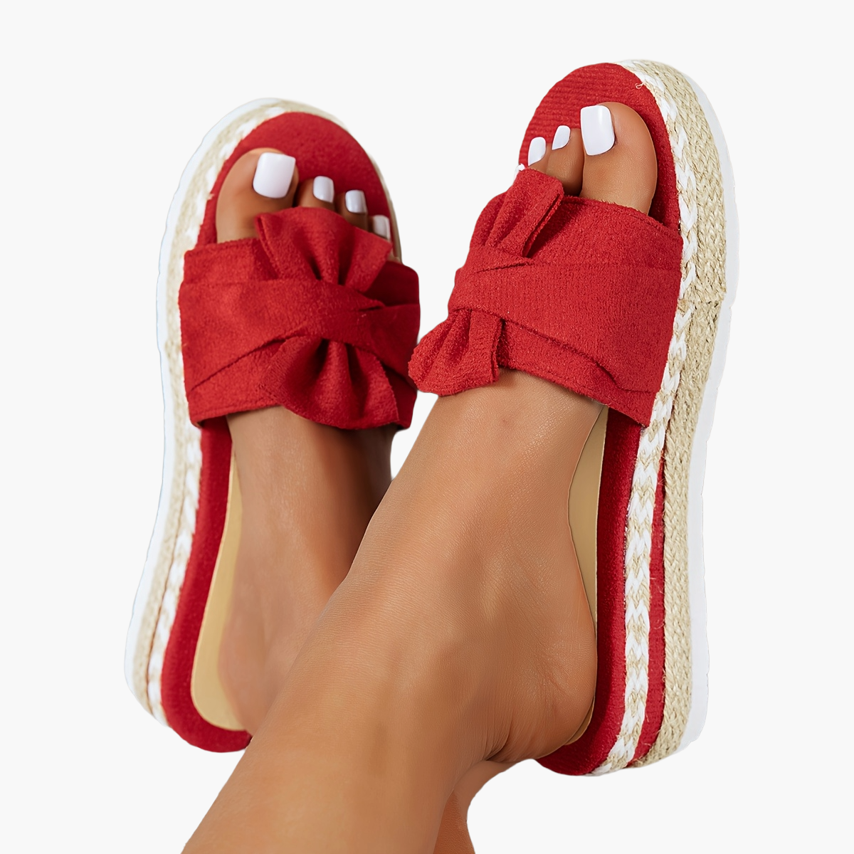 Women's casual summer comfort espadrille-style platform sandals with bow
