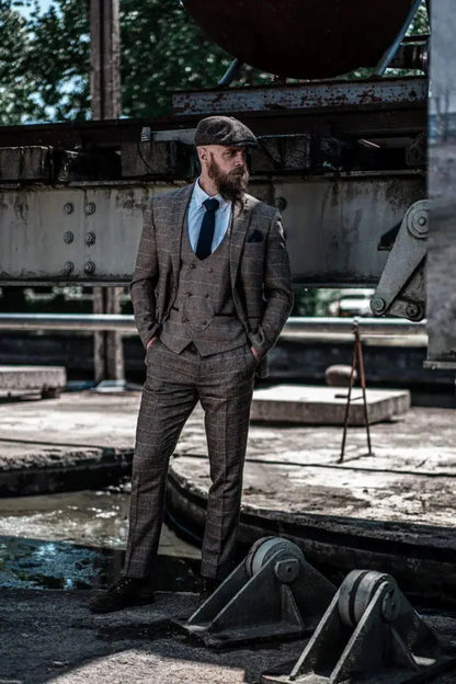 Costume Homme Trois Pièces Double Boutonnage Style Anglais Élégant et Polyvalent
