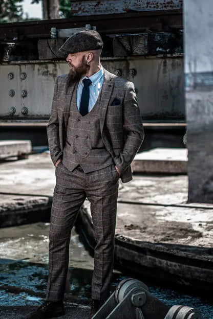 Costume Homme Trois Pièces Double Boutonnage Style Anglais Élégant et Polyvalent