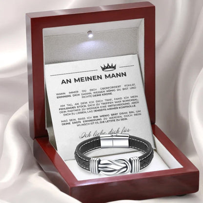Charlie – Bracelet en cuir tressé pour homme avec nœud infini et fermoir en acier inoxydable