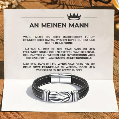Charlie – Bracelet en cuir tressé pour homme avec nœud infini et fermoir en acier inoxydable