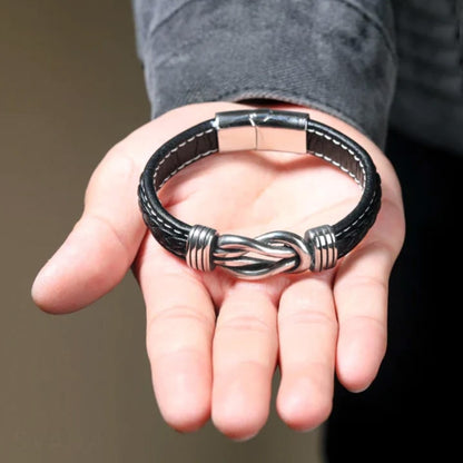 Charlie – Bracelet en cuir tressé pour homme avec nœud infini et fermoir en acier inoxydable
