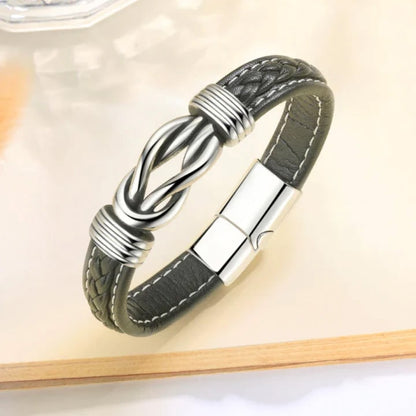 Charlie – Bracelet en cuir tressé pour homme avec nœud infini et fermoir en acier inoxydable