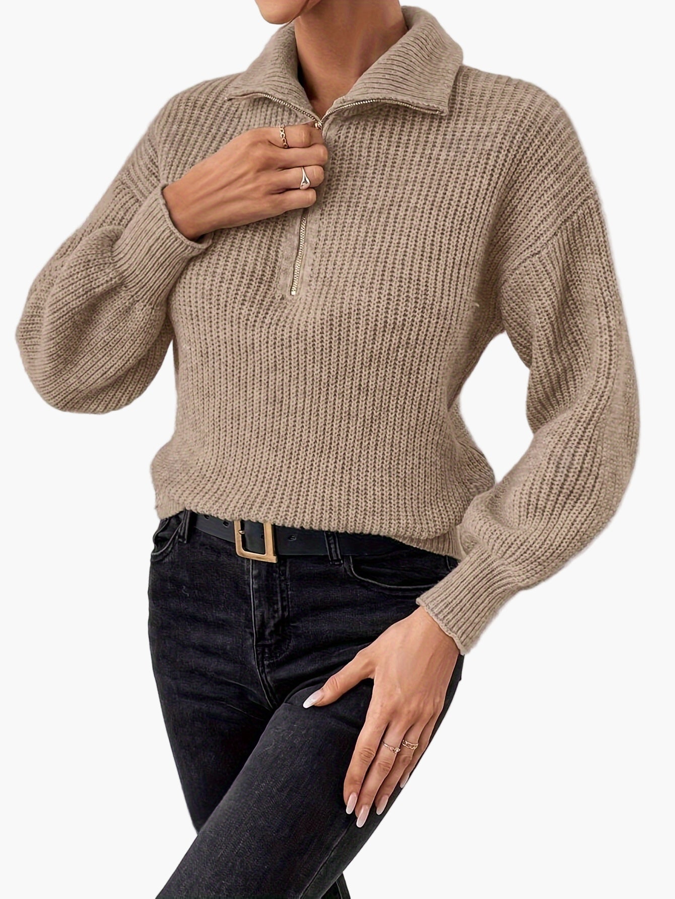 Pull zippé col montant femme style élégant pour un look quotidien tendance