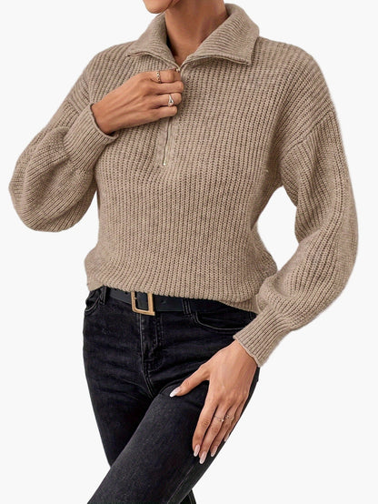 Pull zippé col montant femme style élégant pour un look quotidien tendance