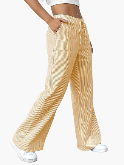 Pantaloni larghi da donna stile casual a righe per primavera ed estate