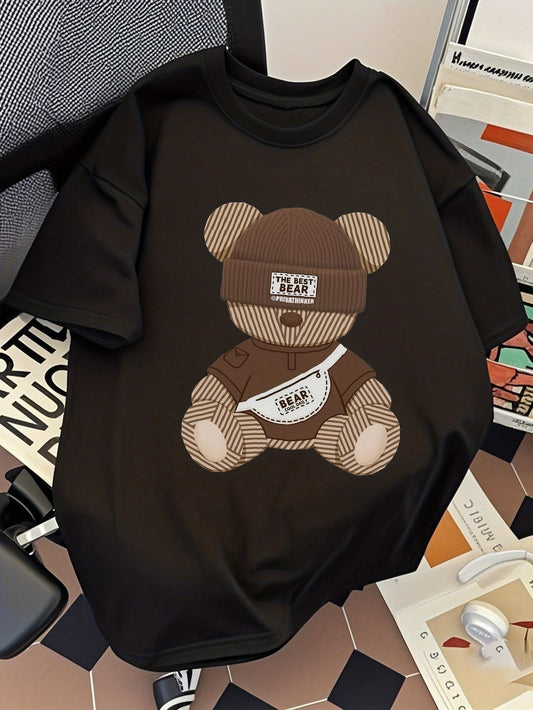 T-shirt casual uomo con motivo streetwear orso urbano alla moda