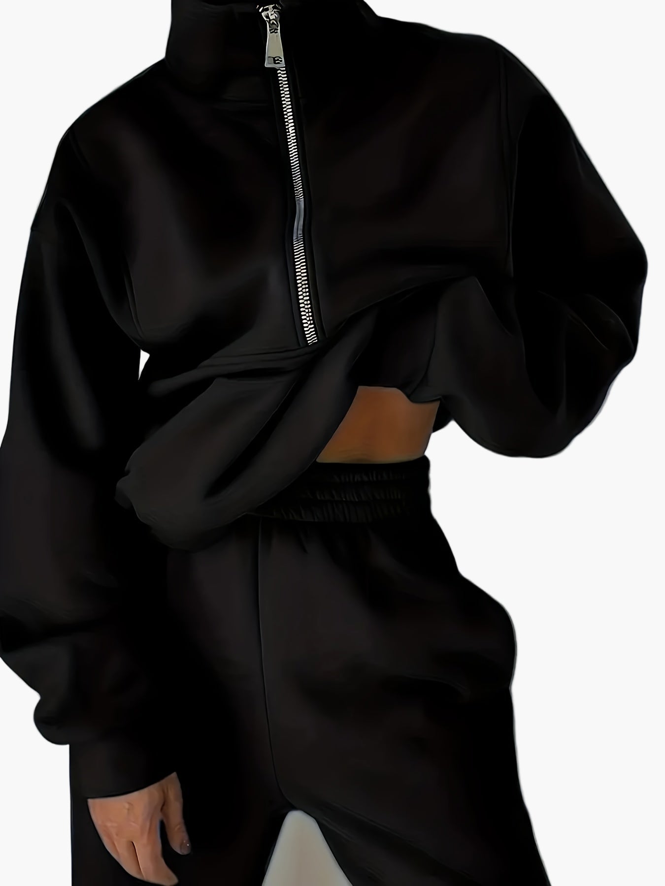 Sweat-shirt zippé à col montant pour femme, style décontracté, idéal automne/hiver