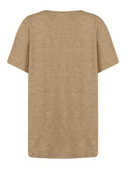 T-shirt donna con scollo asimmetrico e bottoni, stile casual chic per tempo libero o uscite