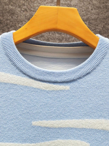 Pull-over décontracté homme motif paysage campagne et vaches pour automne/hiver