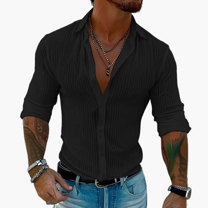 Camicia Uomo Elegante a Righe Stile Informale Raffinato – Maniche Lunghe e Colletto a Risvolto