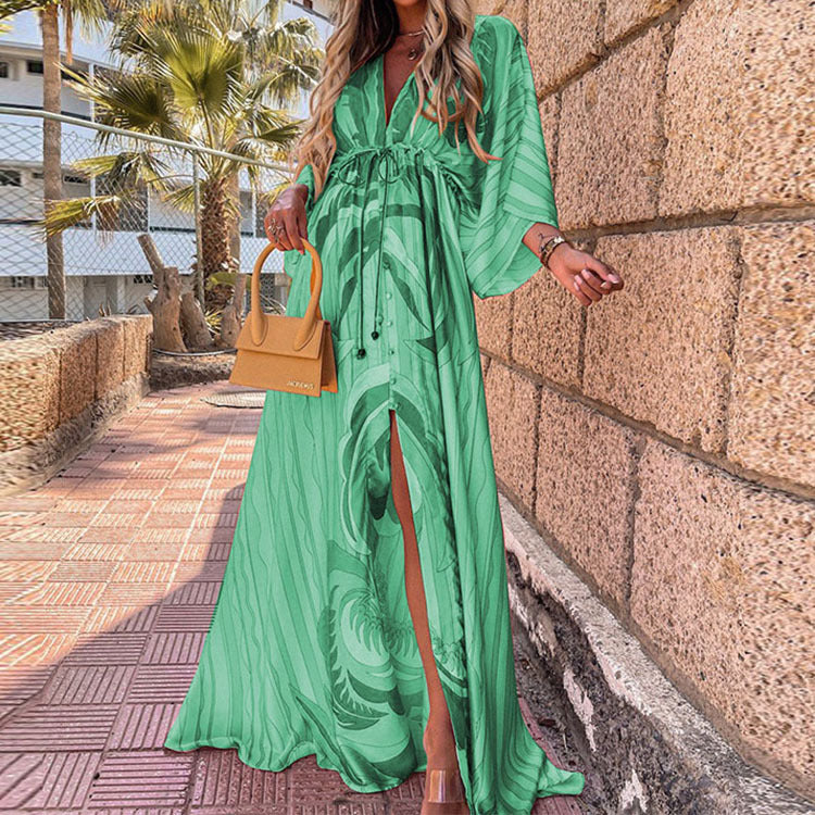 Joanne – Robe longue de plage à décolleté en V sexy et à fente irrégulière