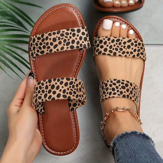 Sandales ouvertes à enfiler femme style décontracté motif léopard urbain