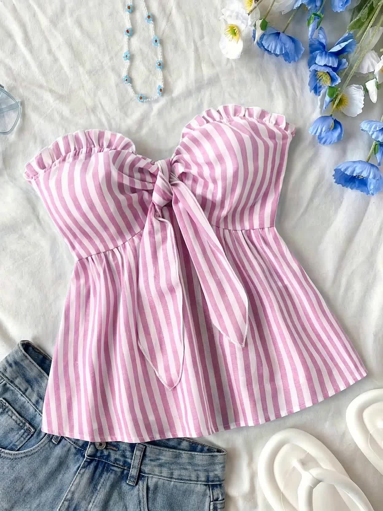 Top bustier met strepen, voorgebonden, casual stijl voor dames