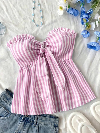 Top bustier met strepen, voorgebonden, casual stijl voor dames