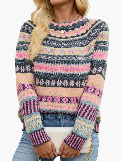 Pull d'hiver femme à motifs géométriques style nordique élégant