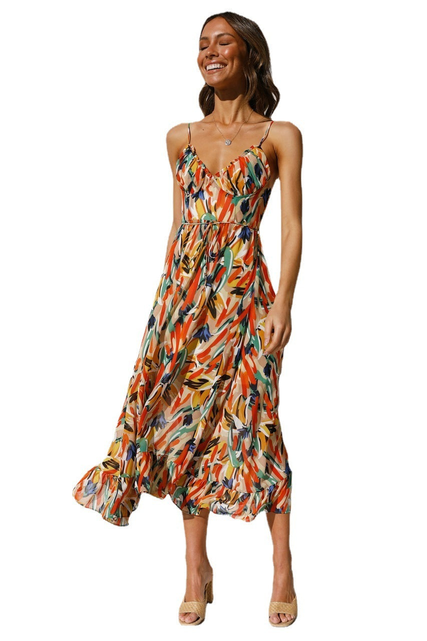 Natalie – Robe sans manches à volants imprimée
