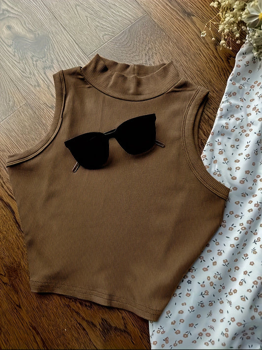 Débardeur sans manches col montant femme style moderne pour look décontracté ou élégant