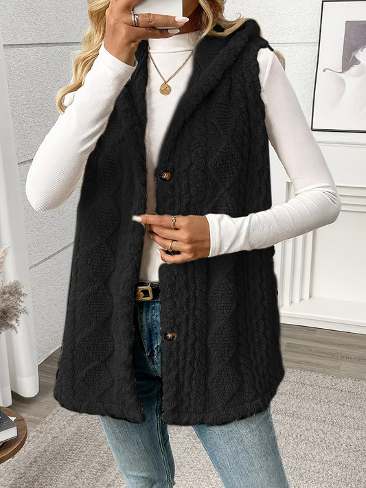 Gilet sans manches à capuche style torsadé pour femme, élégant et décontracté