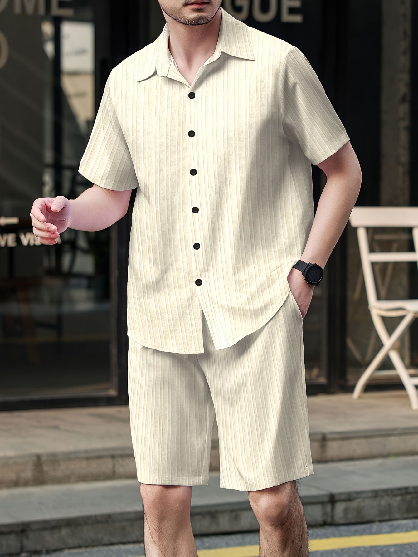 Ensemble décontracté estival pour homme, chemise à manches courtes et short, style urbain, idéal pour l'été