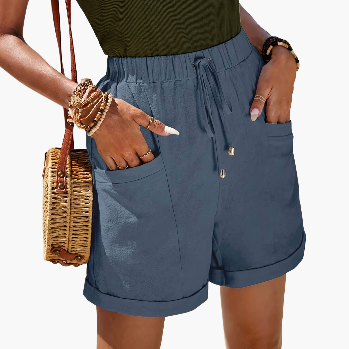 Short donna elegante vita alta con tasche per l'estate e la spiaggia casual